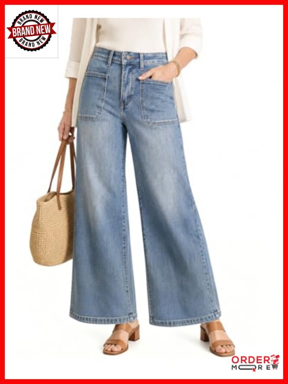 High Waisted Wide Leg Jeans Tummy Control Relaxed Denim Pants